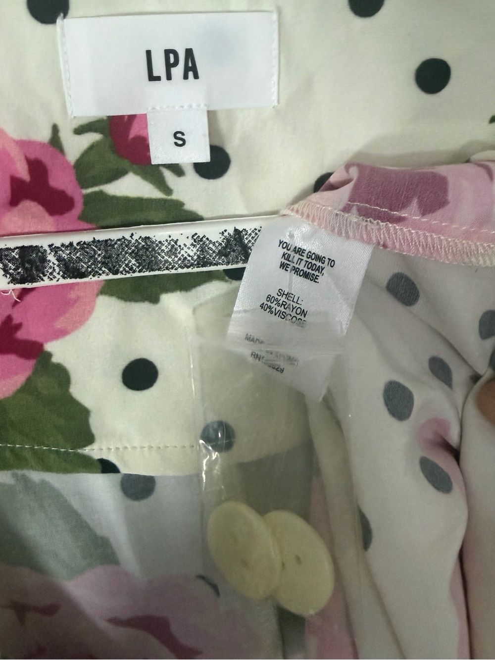 LPA Bambina Dress in Dotty Rose Floral Polkadot Button Front Belted Midi S - Picture 9 of 9